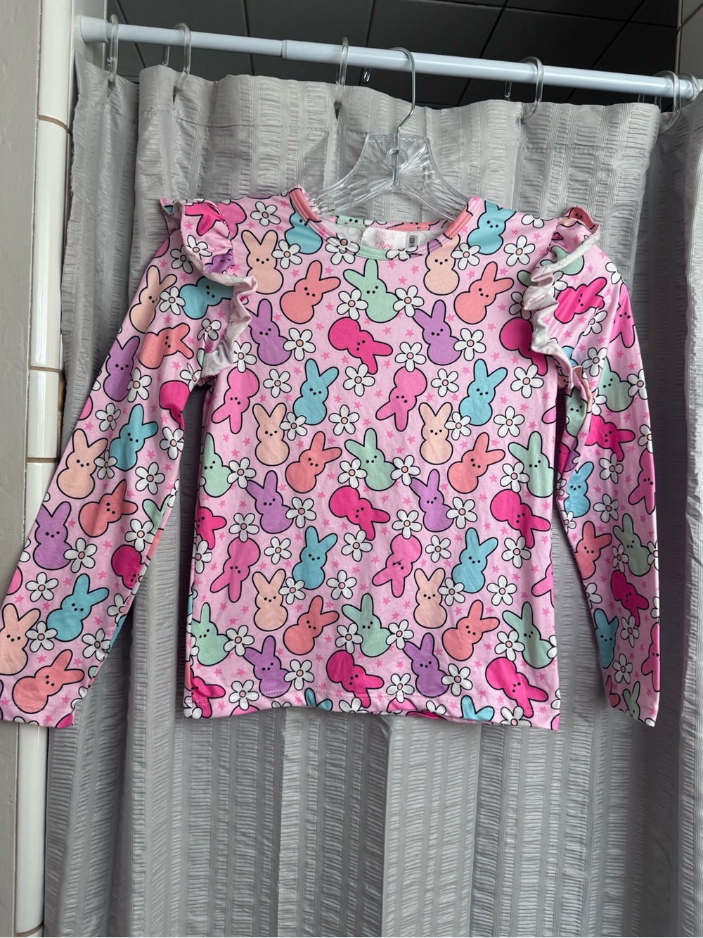 Mila & Rose Girls Pink Bunny Print Easter Ruffle Long-Sleeve Top size 9/10